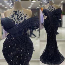 2024 Aso Ebi Black Mermaid Prom Dress Crystals Beaded Lace Evening Formal Party Second Reception 50th Birthday Engagement Thanksgiving Gowns Dresses ZJ116