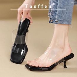 Dress Shoes Taoffen 2024 Trend High Heel Sandals For Women Summer Square Toe Ladies Fashion Chic Ins Style Footwear Size 34-42