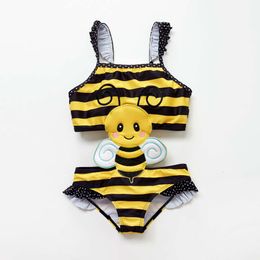 Kavkas Summer Girls Swimsuit Children One-piece Baby Bee Swimwear Beach Wear Kids Swimming Suit For Toddler Girl 12 M to 8 T L2405