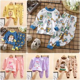 Pajamas Pajamas New Childrens Boys and Girls Pajama Set Cartoon Print Long sleeved O-neck T-shirt Top with Pants Preschool Baby Autumn Pajama DS39 WX5.21