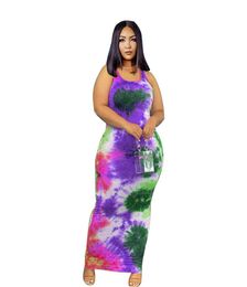 ZJFZML ZZ Women Clothing Dresses Plus Size Tie Dye Print Sleeveless Oneck Bandage Long Party Dress Drop Whole4897732