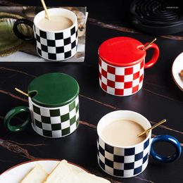 Mugs Quadruple Ceramic Mug With Lid Domestic Coffee Cup Water Dispenser Room Decoration Accessories Milk