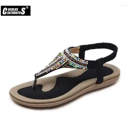 Casual Shoes Cuculus Women Bohemia Ethnic Flip Flops Soft Flat Sandals Woman Comfortable Plus Size Wedge Summer T588-9