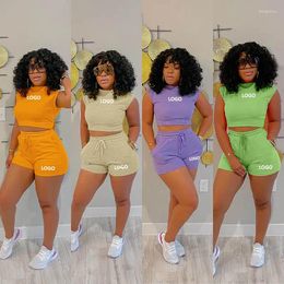 Women's Tracksuits Custom LOGO Fashion Sleeveless Suit Europe And America Drawstring Shorts Casual Vest Two-piece