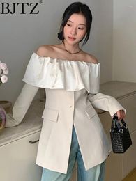 Women's Suits BJTZ Ruffled One Shoulder Blazer For Women 2024 Spring Autumn Niche Designer Elegant Casual Female Tops HL615