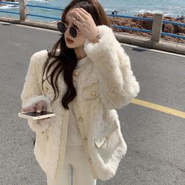 Women's Jackets Autumn Winter Lamb Wool Jacket Korean Style Streetwear O-Neck Faux Fur Coat Woman Warm Thick Furry Fluffy