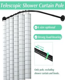 Shower Curtains Extendable Curved Curtain Rod Black U Shaped Stainless Steel Poles Punch Bathroom Rail 6 Size9352656