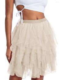 Skirts Tulle Tutu Skirt Women 2024 Summer Solid Color Black Beige Pink Green White Elastic Layered Mesh Fairy A-Line For