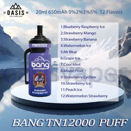 Original BANG TN12000 Puff Disposable E Cigarettes 20ml Pod Battery Rechargeable Electronic Cigs Puffs 12K 0% 2% 3% 5% Vape Pen