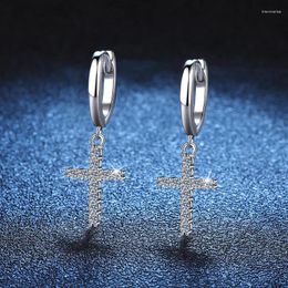 Stud Earrings All Real Moissanite Cross Shiny Gemstone Crucifix Ear Ring S925 Pure Silver Fine Jewellery Pass Diamond Test