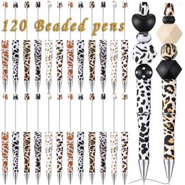 120Pcs DIY Beaded Pen Creative Print Flower Pattern Ballpoint Pens Leopard Cow Spot Gift