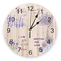 Wall Clocks Vintage Wood Texture Purple Lavender Silent Home Cafe Office Decor For Kitchen Art Large