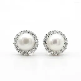 Stud Earrings Pearl 925 Sterling Silver Freshwater Clear Zircon Jewelry For Women Girls Valentine's Day Gift