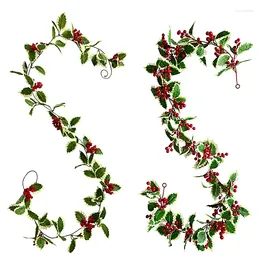 Decorative Flowers 1PC Home Red Berries Vine Christmas Leaves Rattan DIY Artificial Xmas Fake Plants Decoration