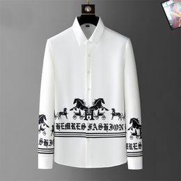 Bead Embroidery Men's Shirts Luxury Long Sleeve Four Seasons Cotton Nightclub Party Slim Fit Man Dress Shirts