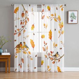 Curtain Autumn Leaf Bird Fruit Sheer Curtains For Living Room Decoration Window Kitchen Tulle Voile Organza