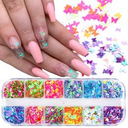 12 Grids 3D Nail Art Butterfly Flakes Holographics Nails Glitter Sequins Decoration DIY Charms Design Beauty Salon Supplies3470207