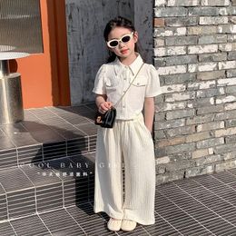 Clothing Sets White Set Summer 2024 Children's School Girls Korean Fashionable Baby Girl Clothes