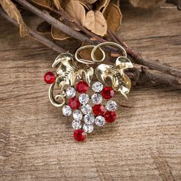 Brooches Crystal Grapes Brooch Pin Antique Gold Colour Metal Leaf Red And Clear Grape For Women
