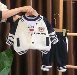 Clothing Sets Baby Boy Outfit Korean Style Spring Kids Cartoon Bear Cardigan Coats White T-shirts Pants Toddler Clothes Boys Jogging Suit