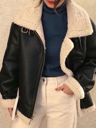 Women's Jackets Faux Leather Winter Solid Lapels Imitation Lambswool Motorcycle Clothes Women Thick Coat Short Jacket Tops
