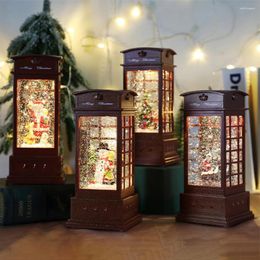 Decorative Figurines 23cm Christmas Lantern Light With Swirling Glittering Xmas Snow Globe Phone Booth Spinning Water Lamp 2024 Year Gift