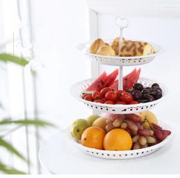 Plates 1PC Round Fruit Cake Plate Nordic Style Pure Colour Hollow Candy Wedding Tray White OK 0811