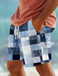 Men's Shorts Mens patch work plain 3D printed beach pants mens summer breathable shorts fitness street shorts mens Ropa Hombre Q240522