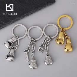 Keychains Creative Stainless Steel Keychain Punk Gold Colour Boxing Glove Charm Key Lucky Bag Trendy Jewellery