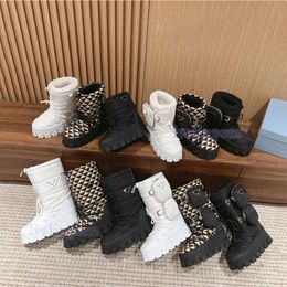 Designer snow boots winter black nylon boots snow shark knee length thick soled shoes moon boots triangle Huada canvas hiking boots Women flat shoes