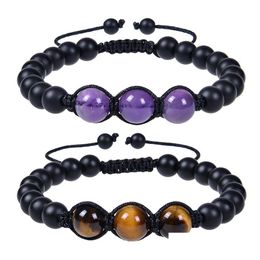 Beaded 12Mm Amethyst Woven Bracelet Adjustable Natural Tiger Eye Stone Black Frosted For Men Women Fashion Jewellery Drop Delivery Brac Dhe8G