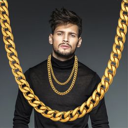 Hiphop Gold Chain For Men 14K Gold Curb Cuban Link Chain Necklaces Male Gold Color Hip Hop Chains Rapper Jewelry