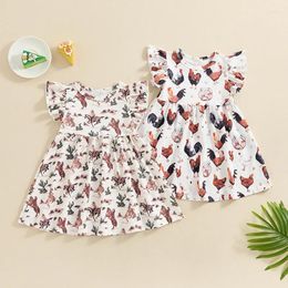 Girl Dresses Toddler Baby Girls Summer Dress Casual Western Horse/Chicken Print A-Line For Beach Party Cute Clothes