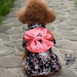 Dog Apparel Dress Flower Printing Two-legged Cotton Beautiful Bow-knot Decor Skirt For Party Dresses