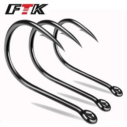 FTK 100PcsBox Fishing Hook Iseama Circle Carp Barbed FishHook High Carbon Ring Eye Japan Single Jig Accessories 240515