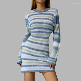 Casual Dresses Y2k Women's Sweater Dress Knit Long Sleeve Round Neck Wrapped Tight Club Party Ladies Spring Fall Streetwear