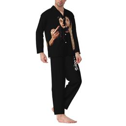Suitable for all seasons, fashionable and casual home clothing with terrifying patterns of suicide. Printed black long sleeved cardigan Pyjama set
