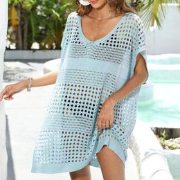 Beach Dress Tunic Cover Up Women Summer 2024 Knitted Sarong Beachwear Hollow Sundress Bikini Cover-Ups For Swimsuits Swimwear