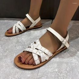 Casual Shoes 2024 Women's Basic Sandals Beach Women Gingham Narrow Band Buckle Strap Flat With