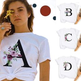 Women's T Shirts Flowers Alphabet A-Z Women Summer Shirt Short Sleeve Tops For Girls Fashion Casual Graphic Harajuku Present