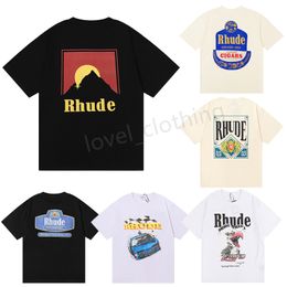 Rhude mens t shirt designer travel t shirts Summer women Short tshirt beach tops clothes Letter Print tee Black White beige shirts sports t-shirt