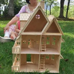 Doll House Accessories Wood 3D Puzzle House DIY Doll House Villa Model Assembly Mini Doll House Education Simulation Childrens Game Toys Q240522