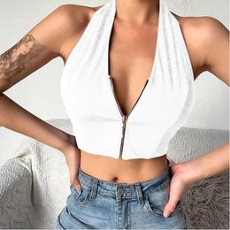 Women's Tanks Tank Tops V-Neck Halter Front Zipper Vest Corset Sexy Waist Trainer Bustier Crop High Street Wear Camisole