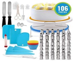 106pcsset Creative Cake Decorating Kit Pastry Tube Fondant Tool Kitchen Dessert Baking Supplies Turntable Set Y2006188289885