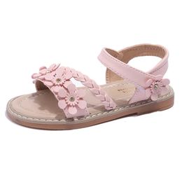Summer Childrens Sandals Open Toe Breathable Girls Princess Anti slip Flower Weaving Outdoor Beach Shoes 240516