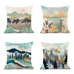 Pillow Abstract Mountain Cover Sun Cactus Forest Landscape Creative Art Home Decor Living Room Sofa Bedroom Pillowcase