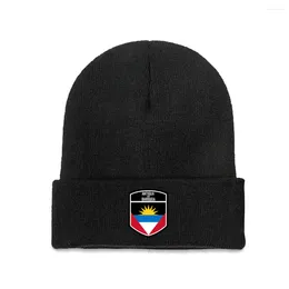 Berets 2024 Antigua And Barbuda Flag Top Print Men Women Unisex Knitted Hat Winter Autumn Beanie Cap Warm Bonnet
