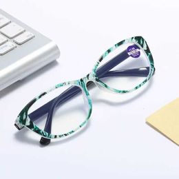 Sunglasses Anti-Blue Light Reading Glasses Womens Trend Printed Frame Reading Glasses Eye Protection Presbyopia Eyeglasses +1.0 To +4.0 Y240523
