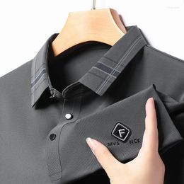 Men's Polos 2024 Summer Embroidered Ice Silk Lapel Polo Shirt Trendy Business Leisure Soft Breathable Short Sleeved T-Shirt Top