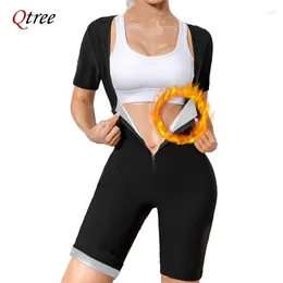 Women's Shapers Qtree Sauna Suit For Women Weight Loss Sweat Vest Waist Trainers Belly Fat Workout 3 In 1 Full Body Shaper Zipper Tummy